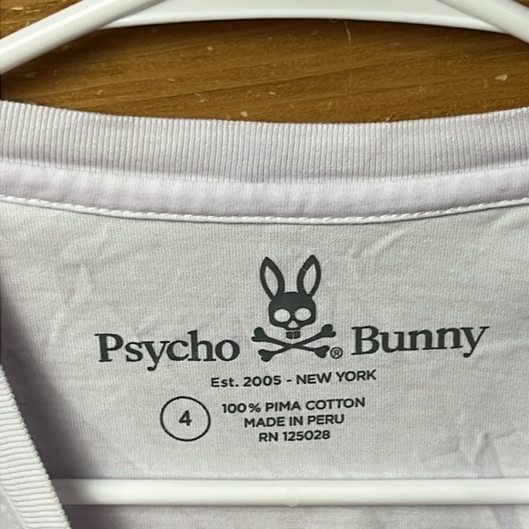 Psycho Bunny Mens Rowson Short Sleeve White T Shirt 4 Rainbow colors Pima Cotton - Picture 4 of 6